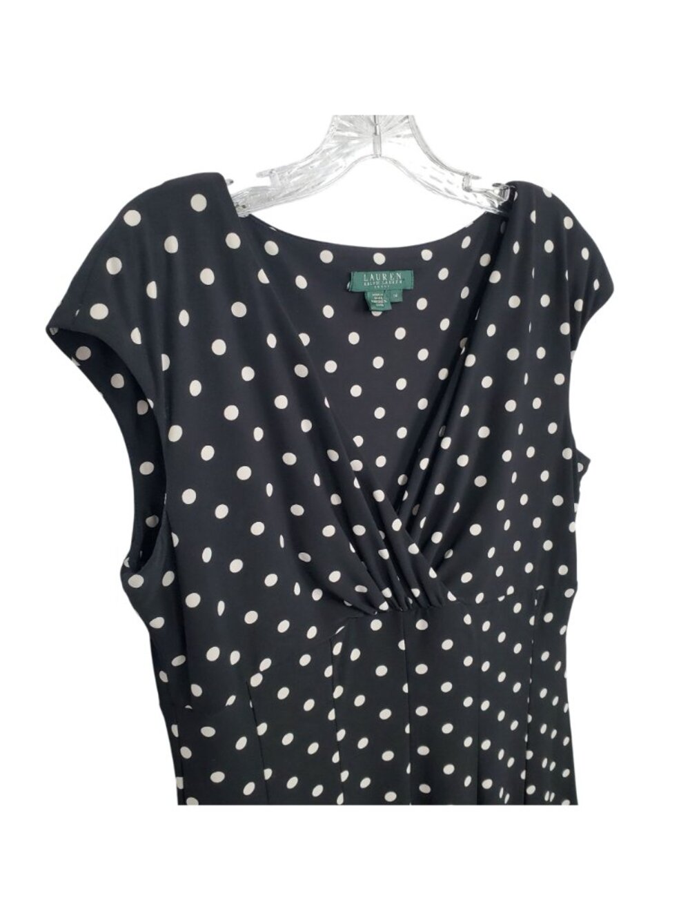 LRL Ralph Lauren Size 14 Dress Polka Dot Fit Flare Classic V-neck Twist Pull On - Picture 9 of 11